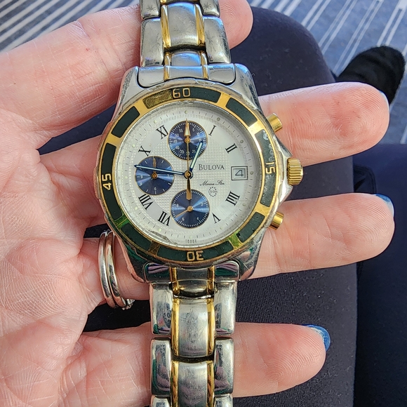 Vintage Bulova Marine Star Chrono T8 Two Tone Quartz Watch - Picture 1 of 4